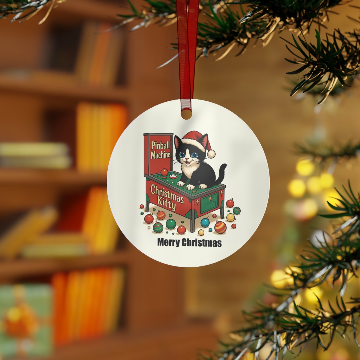 "Christmas Kitty" Lyrics Collection Pinball Metal Ornament — Holiday Keepsake