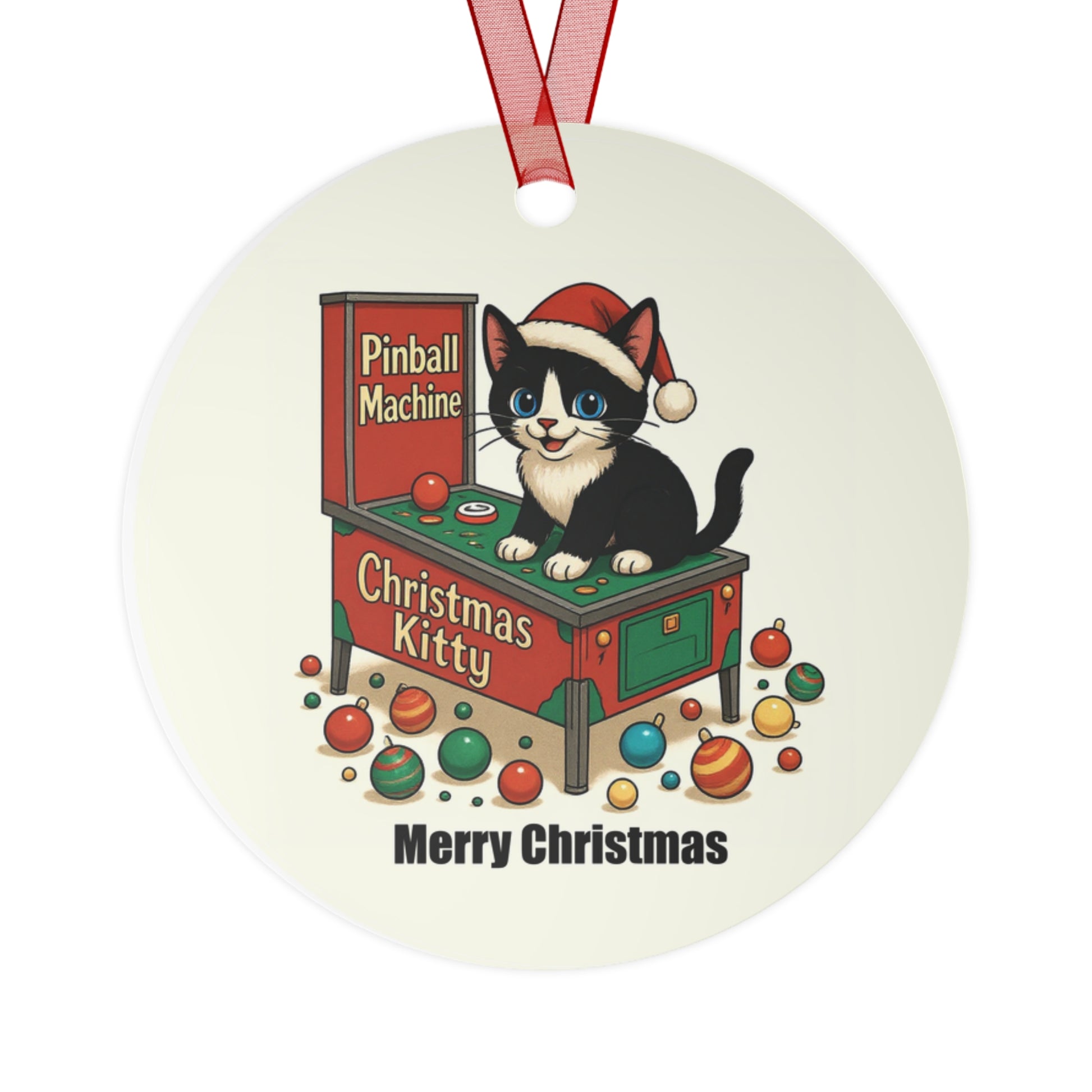 "Christmas Kitty" Lyrics Collection Pinball Metal Ornament — Holiday Keepsake