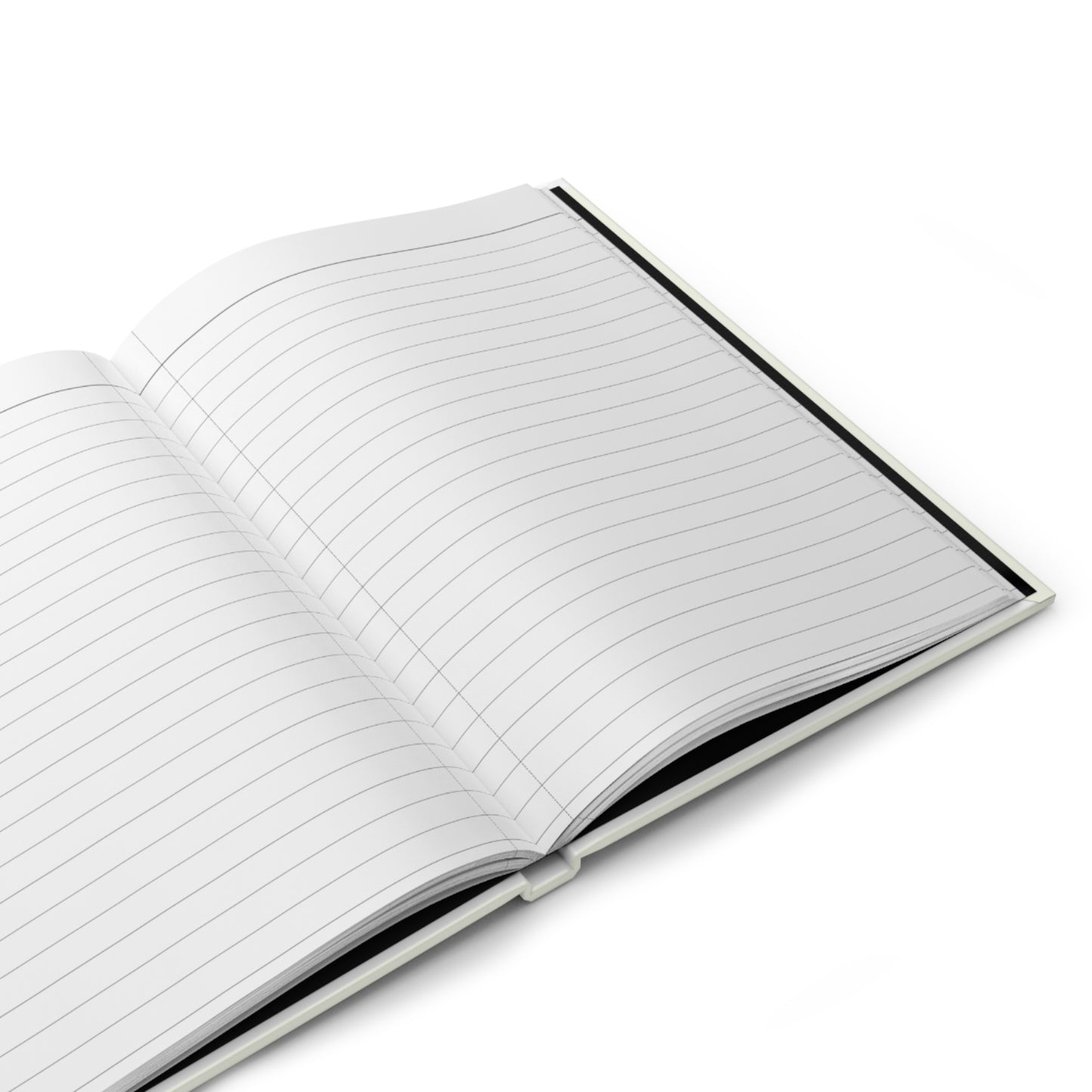 Open notebook with lined pages on a white background