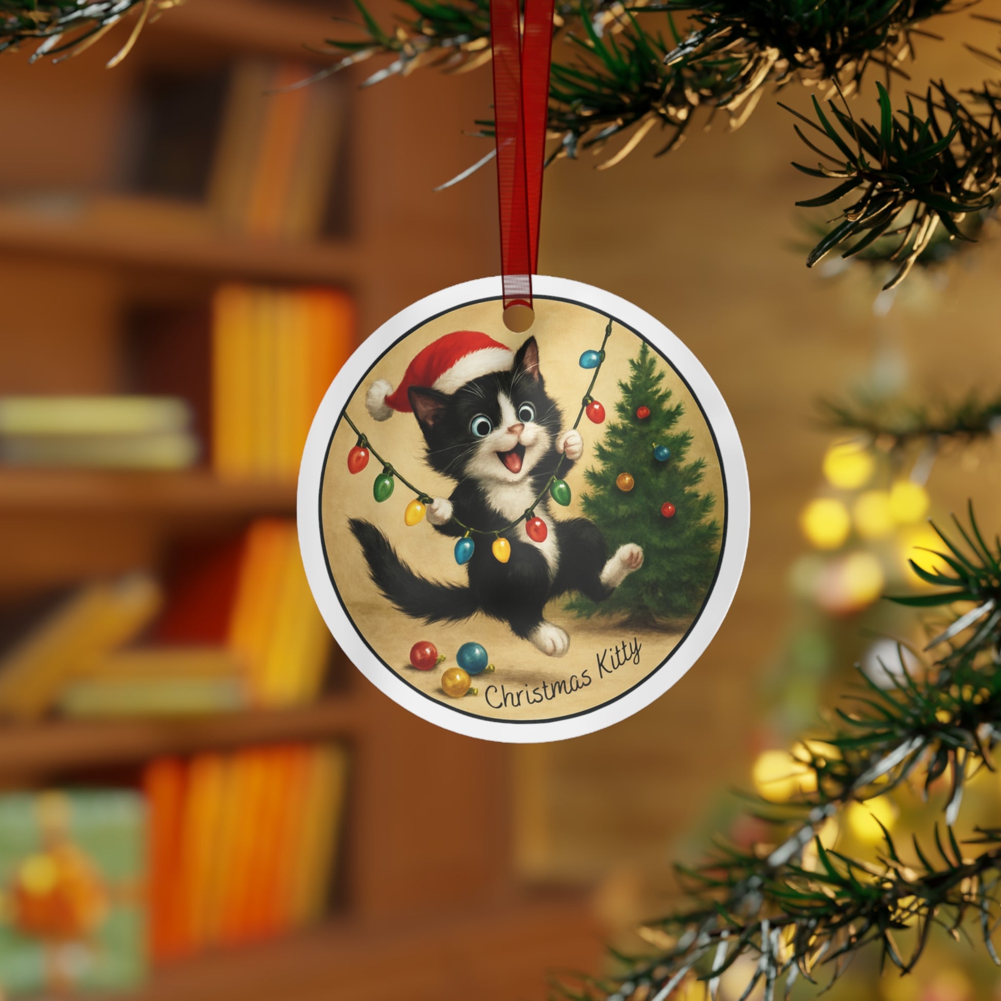 Christmas Kitty is Swinging from the Lights