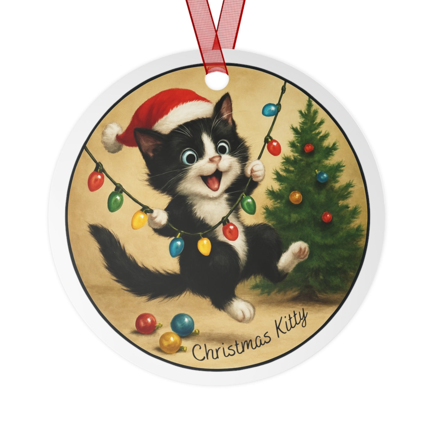 Christmas Kitty is Swinging from the Lights