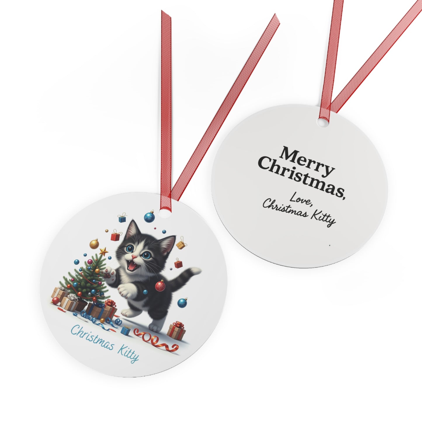 Christmas Kitty Going Crazy – Cute Cat Decoration with "Merry Christmas, Love Christmas Kitty" Message