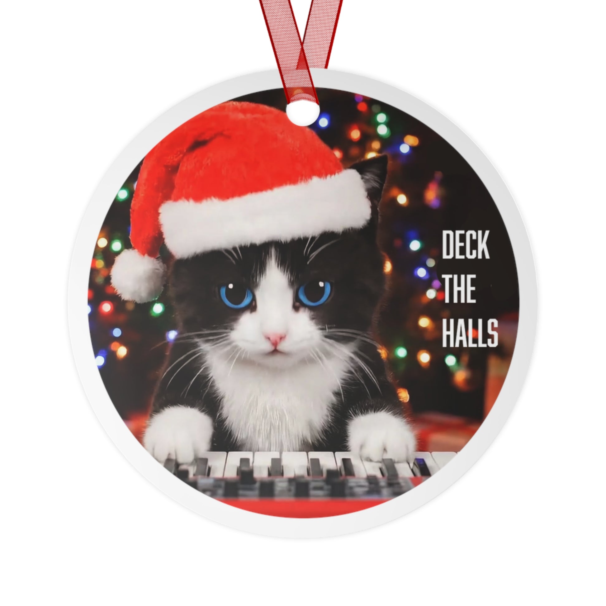 Christmas Kitty Metal Ornament — Cute Cat in Santa Hat with 'Dear Friend, Don't hate me because I'm AI... Love, Christmas Kitty' Message