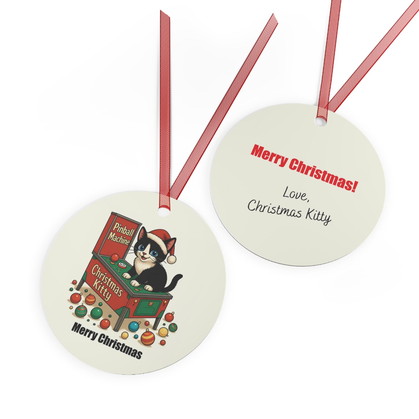 "Christmas Kitty" Lyrics Collection Pinball Metal Ornament — Holiday Keepsake