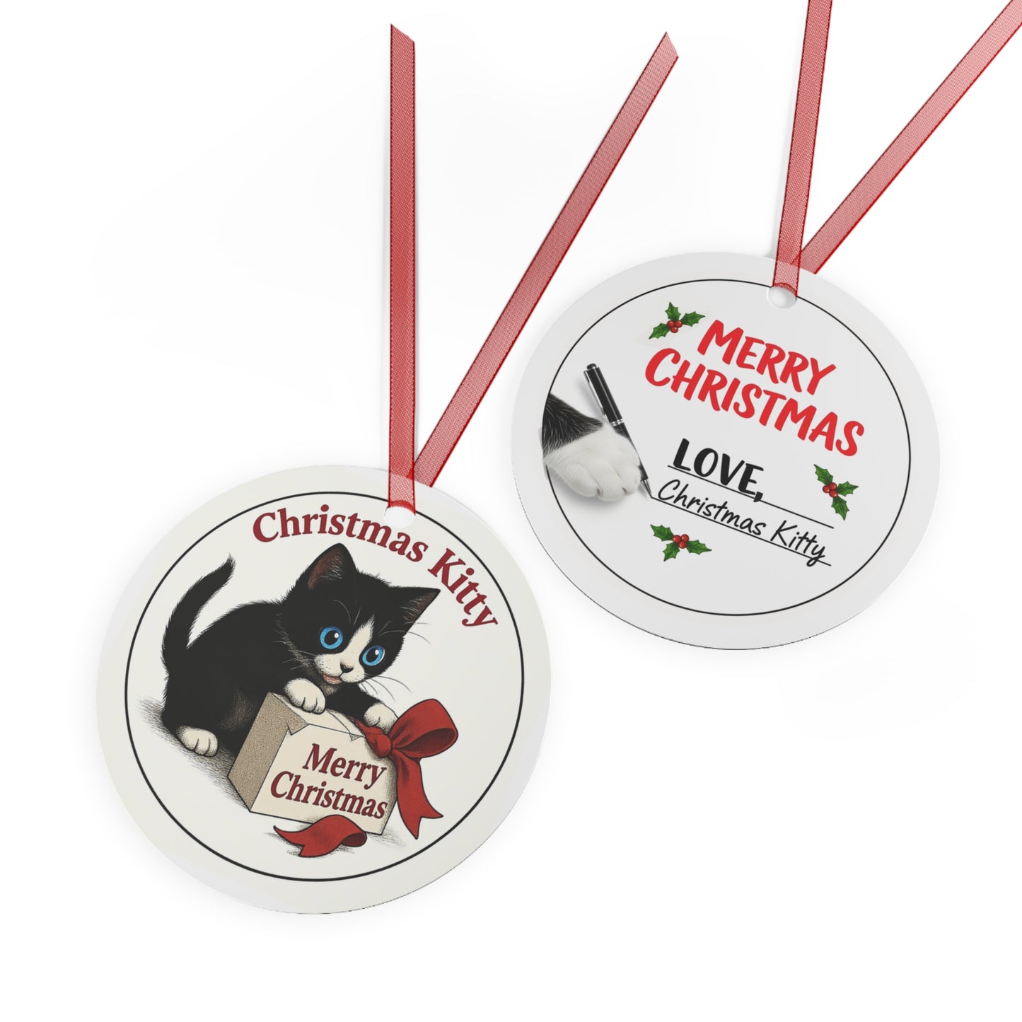 "Christmas Kitty" is "unboxing" a package!  3.5 inch Ornament from Song Lyric Collection