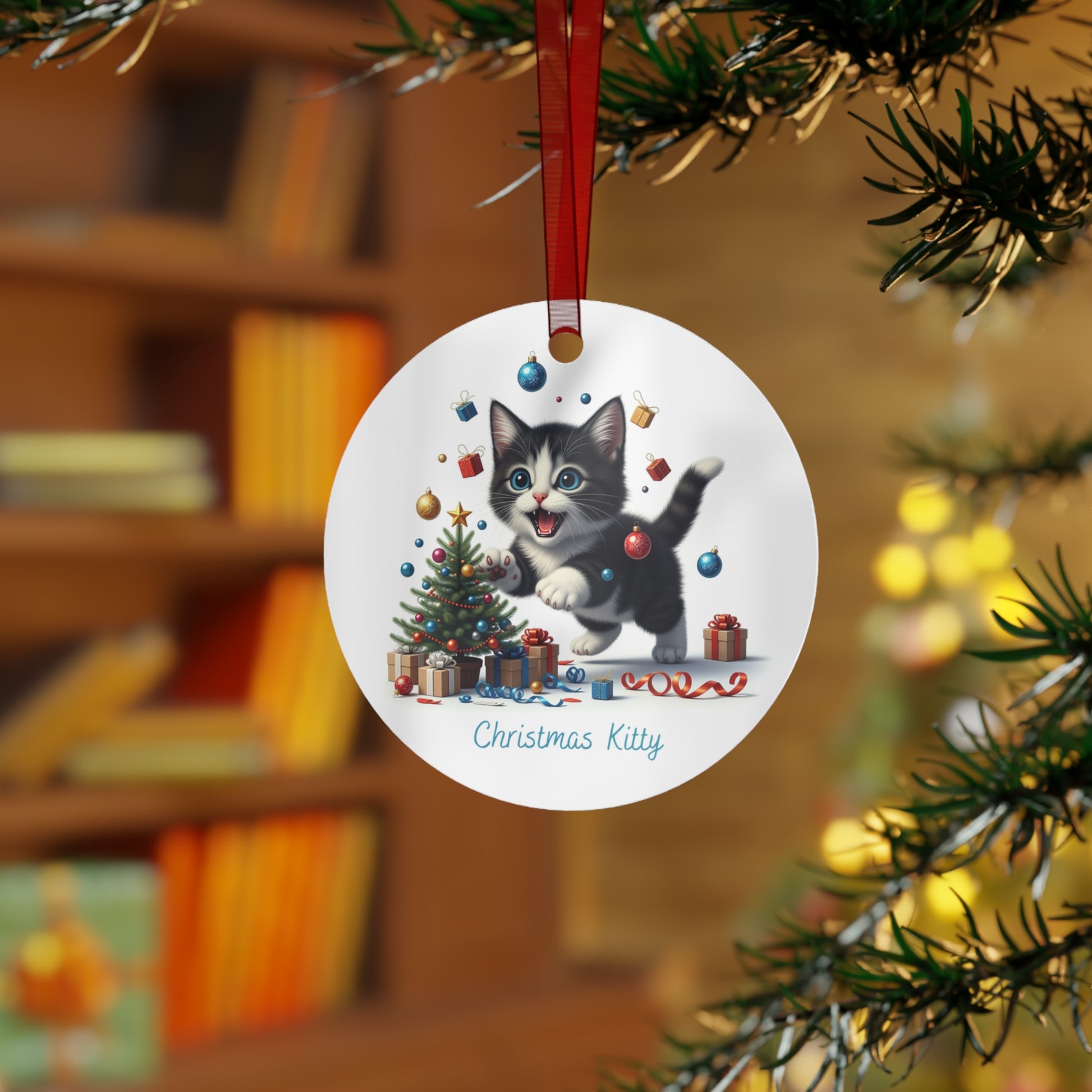 Christmas Kitty Going Crazy – Cute Cat Decoration with "Merry Christmas, Love Christmas Kitty" Message