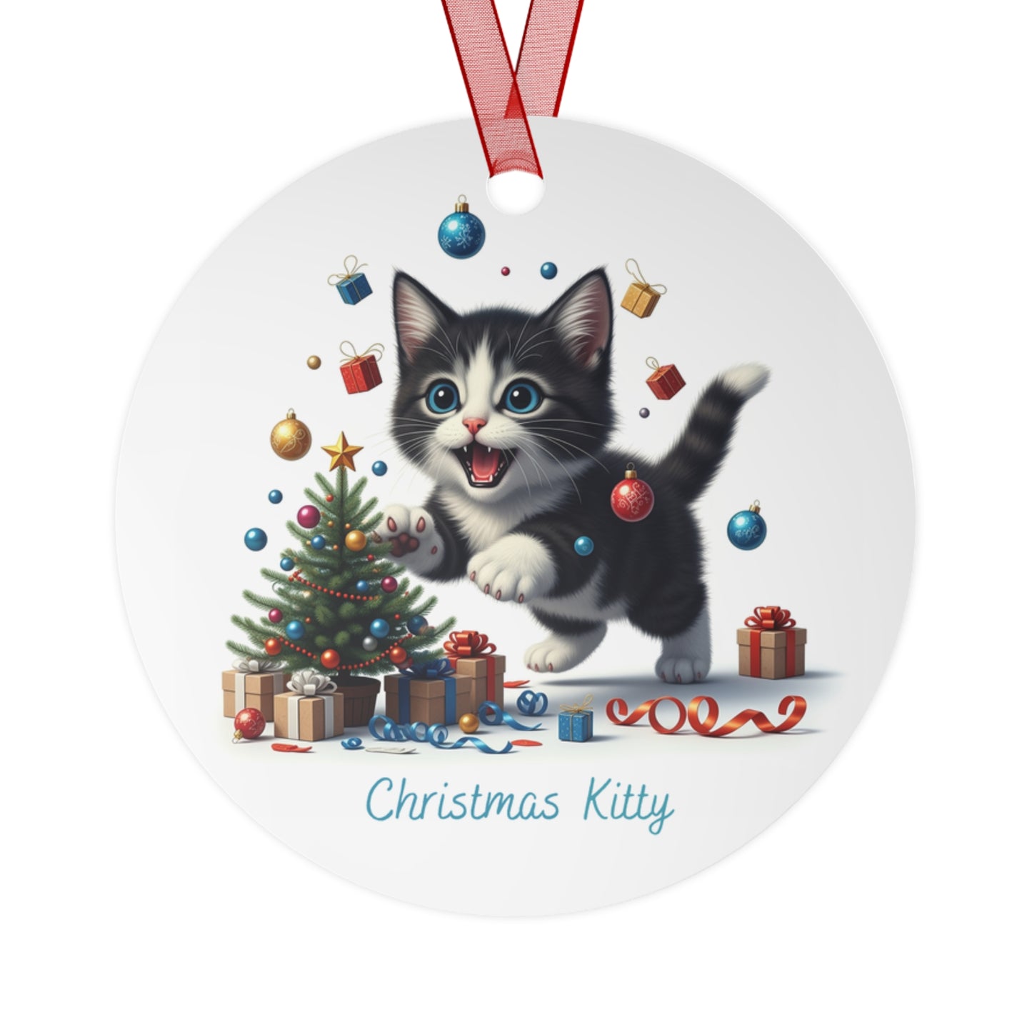 Christmas Kitty Going Crazy – Cute Cat Decoration with "Merry Christmas, Love Christmas Kitty" Message