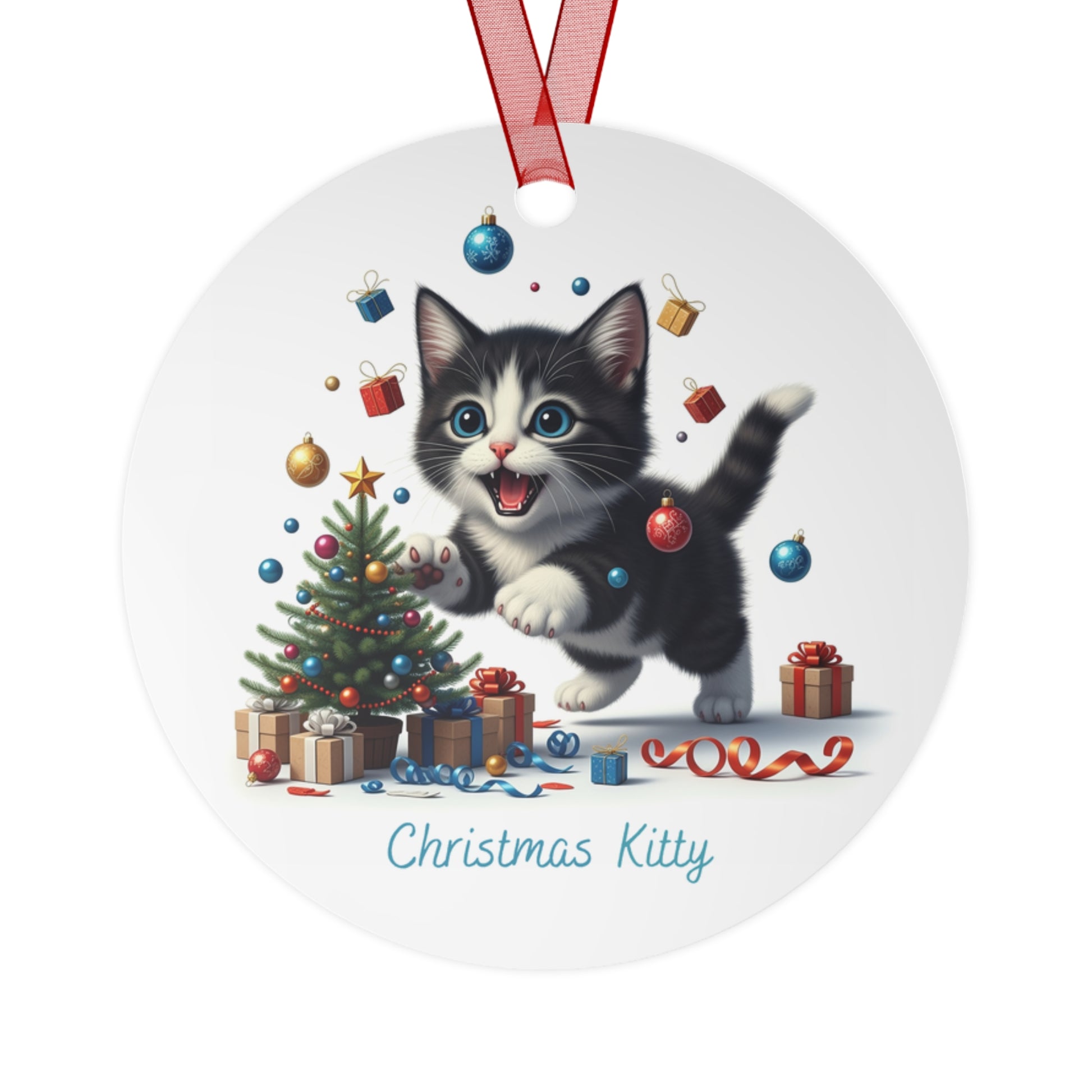 Christmas Kitty Going Crazy – Cute Cat Decoration with "Merry Christmas, Love Christmas Kitty" Message