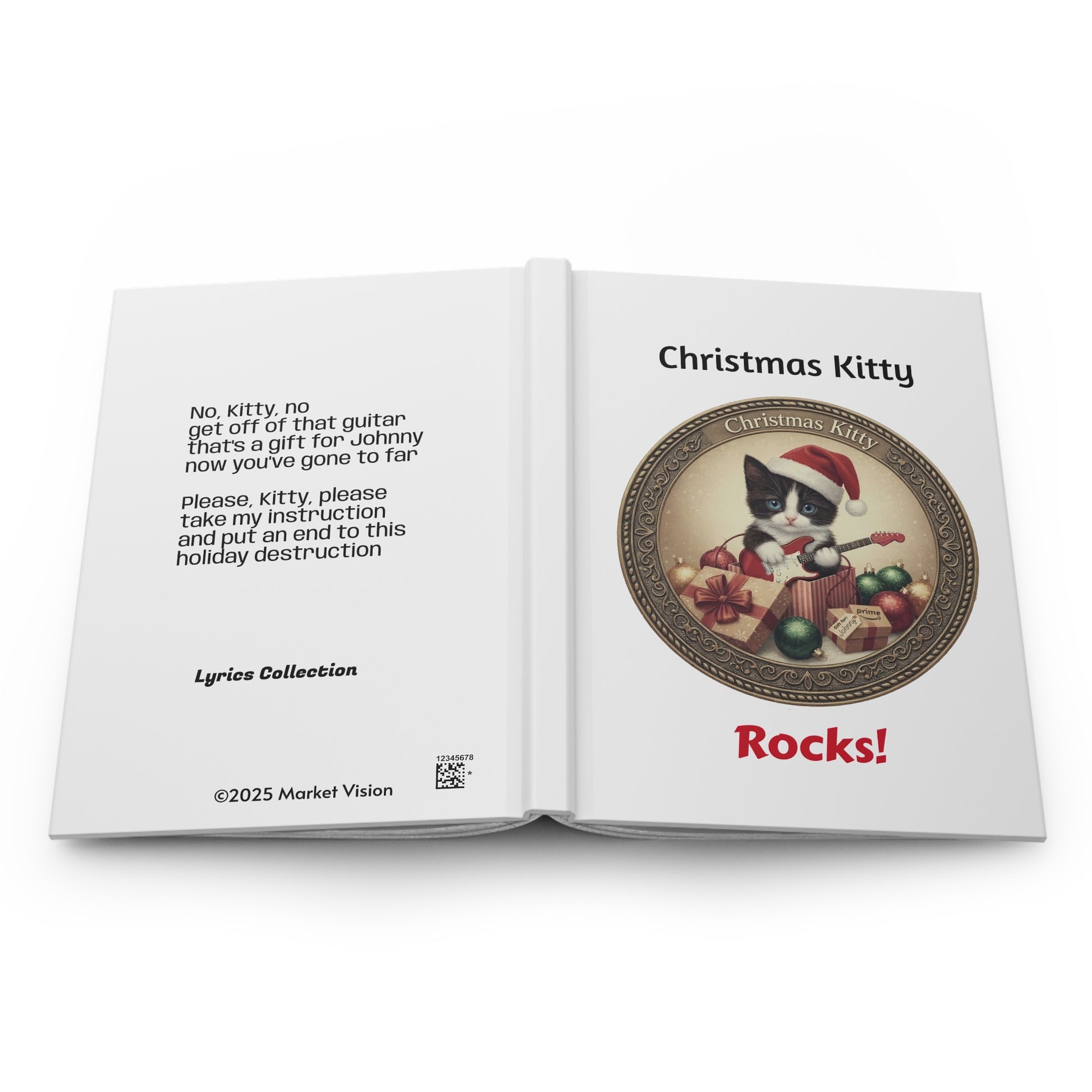 Hardcover Journal — Christmas Kitty Rocks!   Journal from "Lyrics Collection" Open Book
